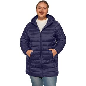 Plus Size Puffer Jacket for Women 1X-7X Water-Resistant Packable Winter Coat Mid-length Lightweight Puffer Coat