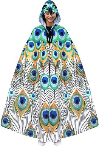 Peafowl Hooded Long Cloak, Adult Peafowl Cosplay Costume, HD Printing Unisex Cloak in Saudi Arabia