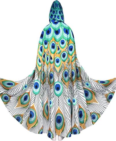 Peafowl Hooded Long Cloak, Adult Peafowl Cosplay Costume, HD Printing Unisex Cloak in Saudi Arabia
