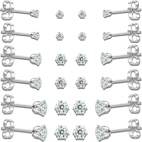 10 Pairs Small Stud Earrings for Women – Hypoallergenic Stainless Steel Tiny Earrings for Sensitive Ears, Cubic Zirconia Simulated Diamond Stud Earrings in Kuwait