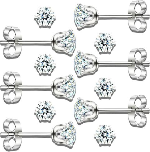 10 Pairs Small Stud Earrings for Women – Hypoallergenic Stainless Steel Tiny Earrings for Sensitive Ears, Cubic Zirconia Simulated Diamond Stud Earrings in Kuwait