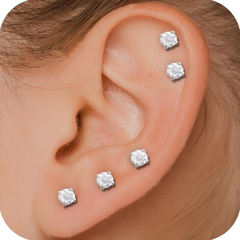 10 Pairs Small Stud Earrings for Women – Hypoallergenic Stainless Steel Tiny Earrings for Sensitive Ears, Cubic Zirconia Simulated Diamond Stud Earrings in Kuwait