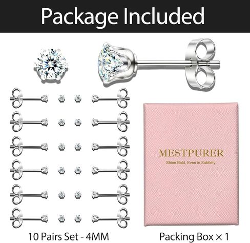 10 Pairs Small Stud Earrings for Women – Hypoallergenic Stainless Steel Tiny Earrings for Sensitive Ears, Cubic Zirconia Simulated Diamond Stud Earrings in Kuwait