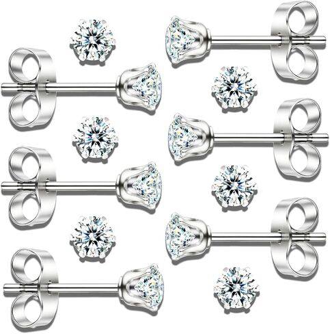 10 Pairs Small Stud Earrings for Women – Hypoallergenic Stainless Steel Tiny Earrings for Sensitive Ears, Cubic Zirconia Simulated Diamond Stud Earrings in Kuwait