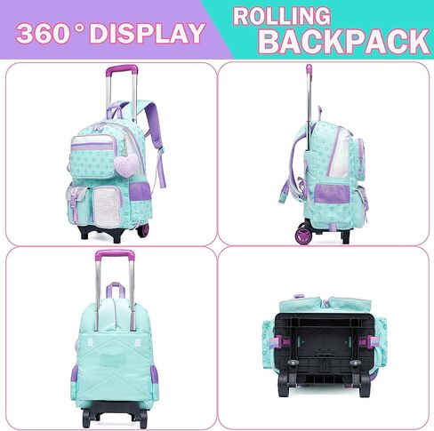 Meetbelify Backpack with Wheels for Girls Rolling Backpack Cute Carry on Backpack for Elementary Student in Kuwait