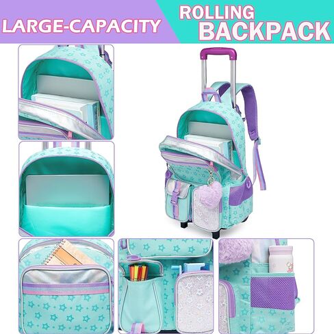 Meetbelify Backpack with Wheels for Girls Rolling Backpack Cute Carry on Backpack for Elementary Student in Kuwait