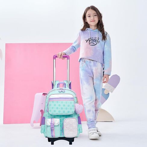Meetbelify Backpack with Wheels for Girls Rolling Backpack Cute Carry on Backpack for Elementary Student in Kuwait
