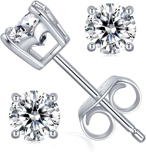 CG&KYGG Moissanite Stud Earrings for Men Women, 18K White Gold Plated S925 Sterling Silver Hypoallergenic Jewelry Gift, 0.6-2ct Round Cut D Color VVS1 Clarity Lab Created Diamond Earring in Kuwait
