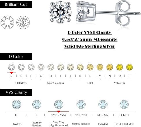 CG&KYGG Moissanite Stud Earrings for Men Women, 18K White Gold Plated S925 Sterling Silver Hypoallergenic Jewelry Gift, 0.6-2ct Round Cut D Color VVS1 Clarity Lab Created Diamond Earring in Kuwait