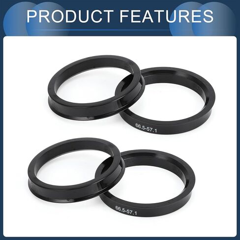 Hub Centric Rings,57.1mm ID 66.5mm OD Car Wheel Hubrings ABS Plastic Black,4pcs in Saudi Arabia