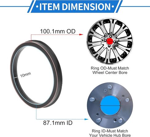 100.1mm to 87.1mm Car Wheel Hub Centric Rings Black Polycarbonate Wheels Center Shaft Shock Absorbing Hubrings 4 Pcs in Saudi Arabia