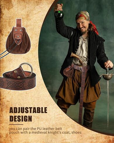 Panitay 2 Pcs Medieval Viking Belt Pouch Set Halloween Renaissance Accessories Faux Leather Belt Pouch for Men Women in Kuwait