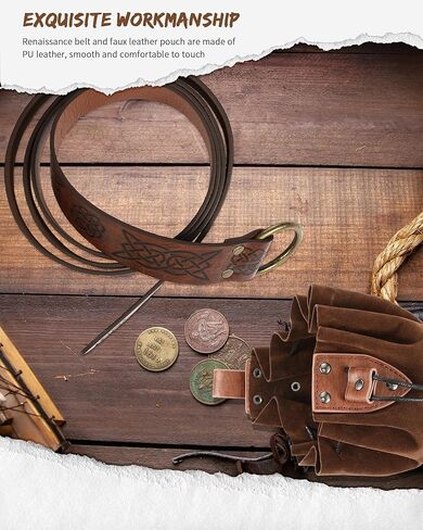 Panitay 2 Pcs Medieval Viking Belt Pouch Set Halloween Renaissance Accessories Faux Leather Belt Pouch for Men Women in Kuwait