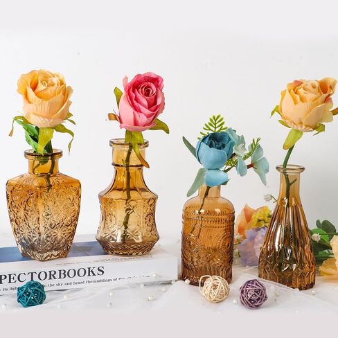 BIGIVACA Small Glass Bud Vases Set of 12,Mini Clear Bud Vases in Bulk,Small Flower Vases for Centerpieces,Vintage Embossed Style Glass Bottles for Rustic Wedding,Home,Table Decor in Saudi Arabia