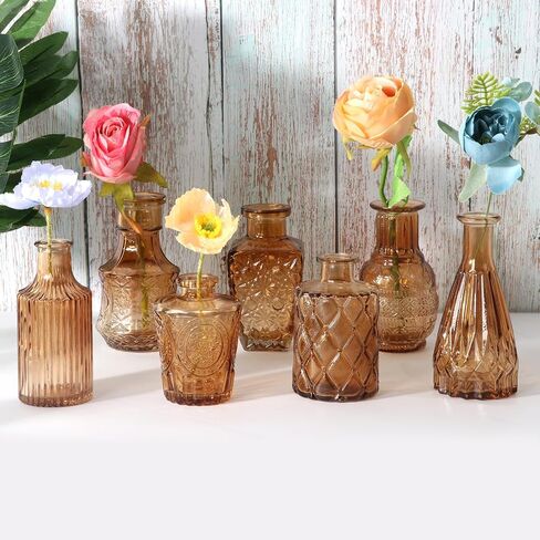 BIGIVACA Small Glass Bud Vases Set of 12,Mini Clear Bud Vases in Bulk,Small Flower Vases for Centerpieces,Vintage Embossed Style Glass Bottles for Rustic Wedding,Home,Table Decor in Saudi Arabia