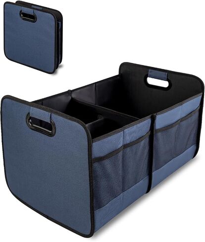 Car Trunk Organizer for Car SUV, Collapsible Multi-Compartment Car Organizers Foldable 600D Oxford Polyester (blue) in Saudi Arabia