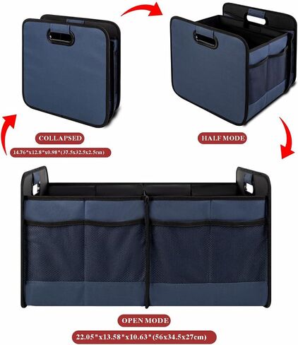 Car Trunk Organizer for Car SUV, Collapsible Multi-Compartment Car Organizers Foldable 600D Oxford Polyester (blue) in Saudi Arabia