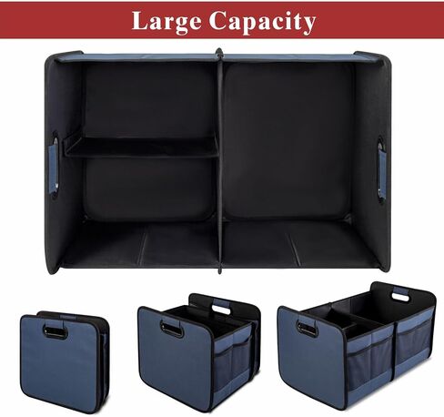 Car Trunk Organizer for Car SUV, Collapsible Multi-Compartment Car Organizers Foldable 600D Oxford Polyester (blue) in Saudi Arabia