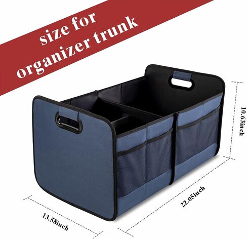 Car Trunk Organizer for Car SUV, Collapsible Multi-Compartment Car Organizers Foldable 600D Oxford Polyester (blue) in Saudi Arabia
