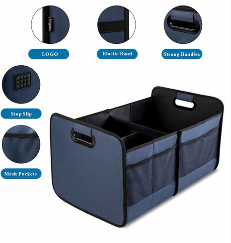 Car Trunk Organizer for Car SUV, Collapsible Multi-Compartment Car Organizers Foldable 600D Oxford Polyester (blue) in Saudi Arabia