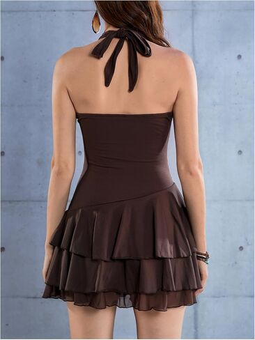 SOLY HUX Women's Summer Halter Backless Mini Dress Flowy Sleeveless V Neck Tie Back A Line Western Casual Sun Dresses in Kuwait