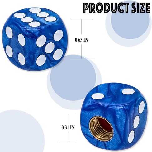 4PCS Pearl Pattern Dice Tire Valve Stem Caps, Leak-Proof Air Protection | Light-Weight Universal Tire Valve Stem Covers for Cars, SUV, Trucks, Bikes, Motorcycles, Bicycles(Blue) in Kuwait