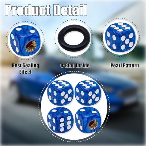 4PCS Pearl Pattern Dice Tire Valve Stem Caps, Leak-Proof Air Protection | Light-Weight Universal Tire Valve Stem Covers for Cars, SUV, Trucks, Bikes, Motorcycles, Bicycles(Blue) in Kuwait