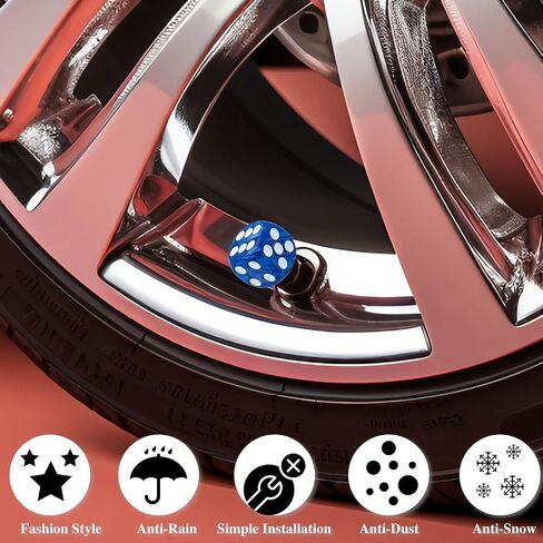 4PCS Pearl Pattern Dice Tire Valve Stem Caps, Leak-Proof Air Protection | Light-Weight Universal Tire Valve Stem Covers for Cars, SUV, Trucks, Bikes, Motorcycles, Bicycles(Blue) in Kuwait