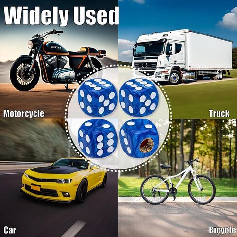4PCS Pearl Pattern Dice Tire Valve Stem Caps, Leak-Proof Air Protection | Light-Weight Universal Tire Valve Stem Covers for Cars, SUV, Trucks, Bikes, Motorcycles, Bicycles(Blue) in Kuwait