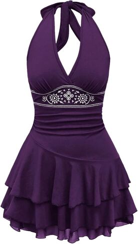 SOLY HUX Women's Summer Halter Backless Mini Dress Flowy Sleeveless V Neck Tie Back A Line Western Casual Sun Dresses in Saudi Arabia