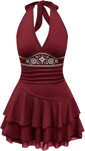 SOLY HUX Women's Summer Halter Backless Mini Dress Flowy Sleeveless V Neck Tie Back A Line Western Casual Sun Dresses in Saudi Arabia
