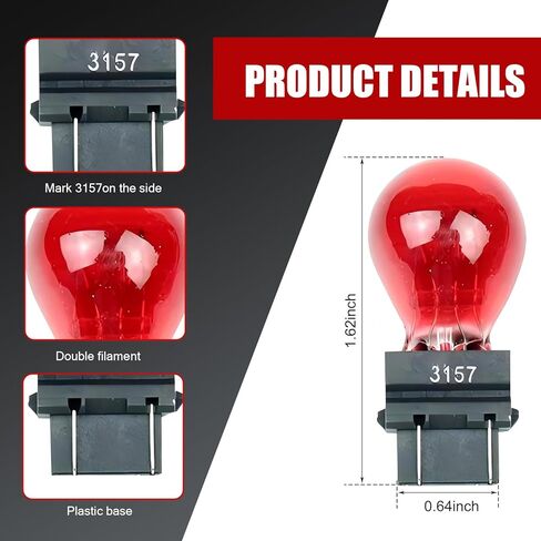 10 PCS 3157 Light Bulbs, Mini Bulb for Automotive Brake Lights, Turn Signals, Side Marker Lights and Tail Lights, Brake Light Plastic Base (Red) in Kuwait