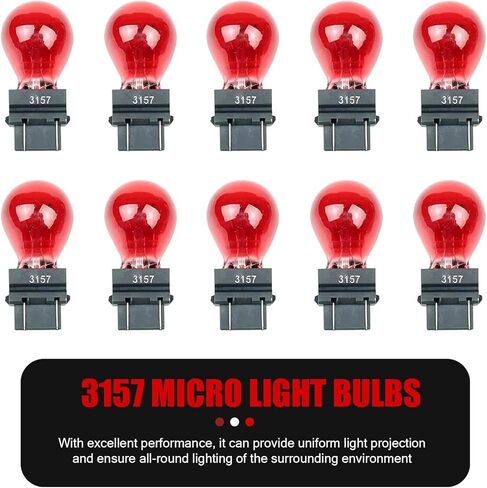 10 PCS 3157 Light Bulbs, Mini Bulb for Automotive Brake Lights, Turn Signals, Side Marker Lights and Tail Lights, Brake Light Plastic Base (Red) in Kuwait