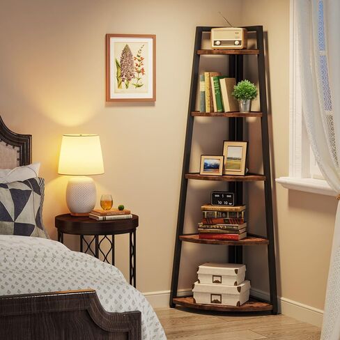 Tribesigns 70 inch Tall Corner Shelf, 5 Tier Rustic Corner Bookshelf Bookcase Industrial Corner Ladder Shelf Plant Stand for Living Room, Kitchen, Home Office (Brown) in Saudi Arabia