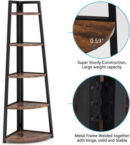 Tribesigns 70 inch Tall Corner Shelf, 5 Tier Rustic Corner Bookshelf Bookcase Industrial Corner Ladder Shelf Plant Stand for Living Room, Kitchen, Home Office (Brown) in Saudi Arabia