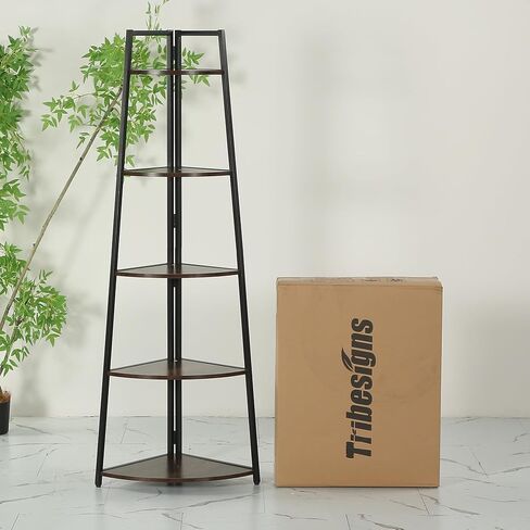 Tribesigns 70 inch Tall Corner Shelf, 5 Tier Rustic Corner Bookshelf Bookcase Industrial Corner Ladder Shelf Plant Stand for Living Room, Kitchen, Home Office (Brown) in Saudi Arabia