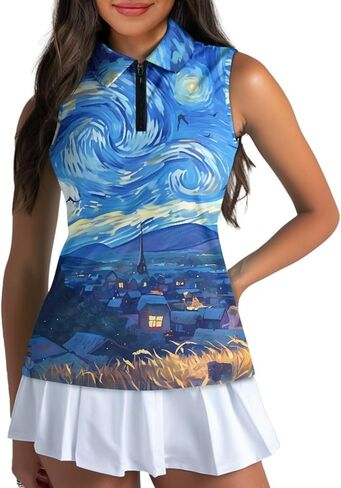 Sleeveless Golf Shirts for Women Lightweight Casual Loose V Neck Zip Up Tank Top Tennis Shirts for Women Plus Size in Saudi Arabia