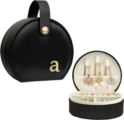 COLLECTIVE HOME - Travel Jewelry Case, Elegant Half-Moon Design with Gold Monogram, Detachable Handle, Personalized Accessory Organizer, Gift for Fashion-Forward Women and Teens, Black (s) in Saudi Arabia