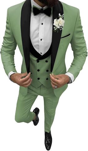 3 Piece Mens Tuxedo Suit Set Double Breasted Suit Men Slim Fit Tuxedo Suits with Bow for Groom Wedding Prom in Saudi Arabia