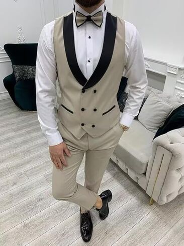 3 Piece Mens Tuxedo Suit Set Double Breasted Suit Men Slim Fit Tuxedo Suits with Bow for Groom Wedding Prom in Saudi Arabia