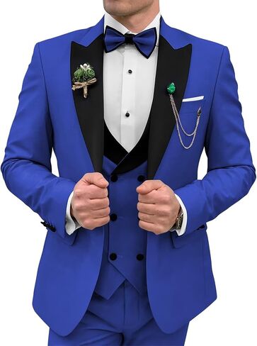 3 Piece Mens Tuxedo Suit Set Double Breasted Suit Men Slim Fit Tuxedo Suits with Bow for Groom Wedding Prom in Saudi Arabia