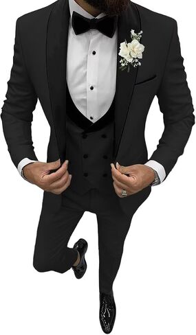 3 Piece Mens Tuxedo Suit Set Double Breasted Suit Men Slim Fit Tuxedo Suits with Bow for Groom Wedding Prom in Saudi Arabia
