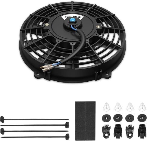 Auto Dynasty (Pack of 1) Universal 7 Inches High Performance Electric Slim Radiator Cooling Fan with Mounting Kit, 12V, Black in Saudi Arabia