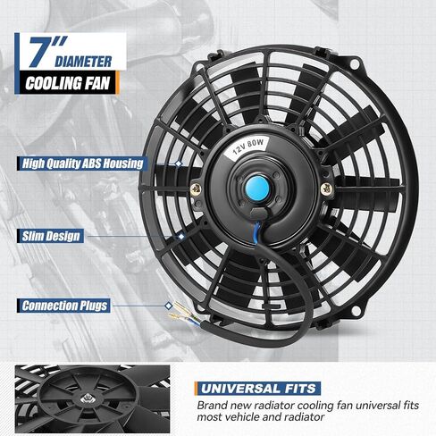 Auto Dynasty (Pack of 1) Universal 7 Inches High Performance Electric Slim Radiator Cooling Fan with Mounting Kit, 12V, Black in Saudi Arabia