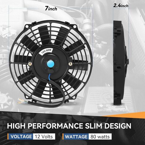 Auto Dynasty (Pack of 1) Universal 7 Inches High Performance Electric Slim Radiator Cooling Fan with Mounting Kit, 12V, Black in Saudi Arabia