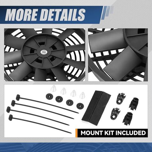 Auto Dynasty (Pack of 1) Universal 7 Inches High Performance Electric Slim Radiator Cooling Fan with Mounting Kit, 12V, Black in Saudi Arabia