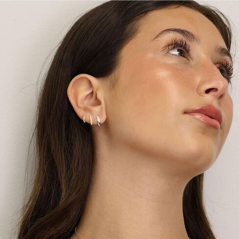 junvirtuous 925 Sterling Silver Hoop أقراط للنساء الفضة Hypoallergenic Small Huggie Hoop أقراط للنساء مجموعات مكدس لمجوهرات عصرية متعددة Aretes de Plata 925 Para Mujer in Kuwait