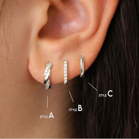 junvirtuous 925 Sterling Silver Hoop أقراط للنساء الفضة Hypoallergenic Small Huggie Hoop أقراط للنساء مجموعات مكدس لمجوهرات عصرية متعددة Aretes de Plata 925 Para Mujer in Kuwait