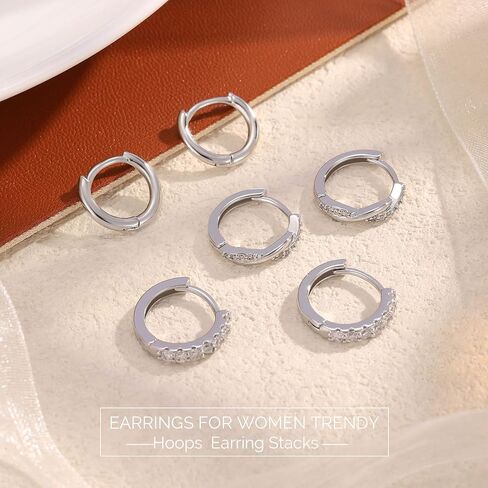 junvirtuous 925 Sterling Silver Hoop أقراط للنساء الفضة Hypoallergenic Small Huggie Hoop أقراط للنساء مجموعات مكدس لمجوهرات عصرية متعددة Aretes de Plata 925 Para Mujer in Kuwait