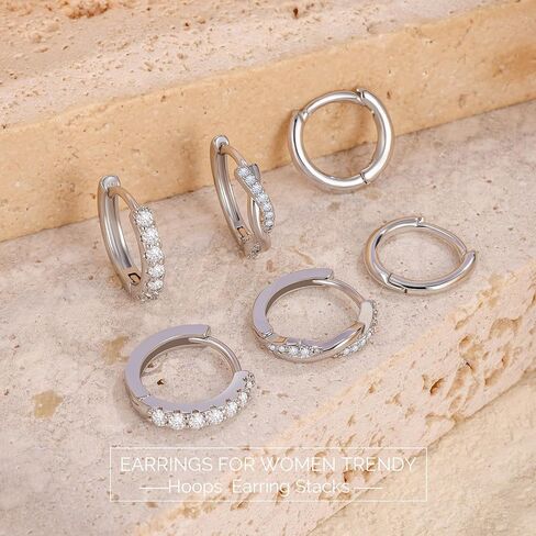 junvirtuous 925 Sterling Silver Hoop أقراط للنساء الفضة Hypoallergenic Small Huggie Hoop أقراط للنساء مجموعات مكدس لمجوهرات عصرية متعددة Aretes de Plata 925 Para Mujer in Kuwait